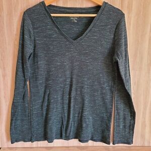 Merona Teal Stripe Long Sleeve Shirt L – Cotton V-Neck, Heathered Knit Tee